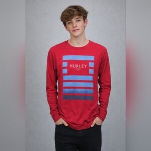 Hurley Red and Blue Graphic Long Sleeve Tee